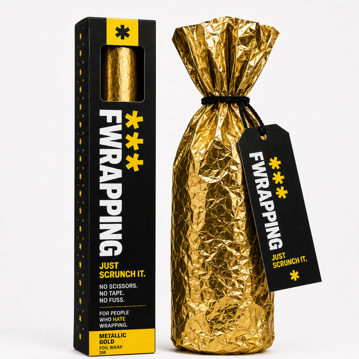 F*** Wrapping Metallic Gold product packaging with plain crinkled gold foil