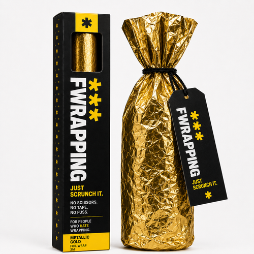 F*** Wrapping Metallic Gold product packaging with plain crinkled gold foil