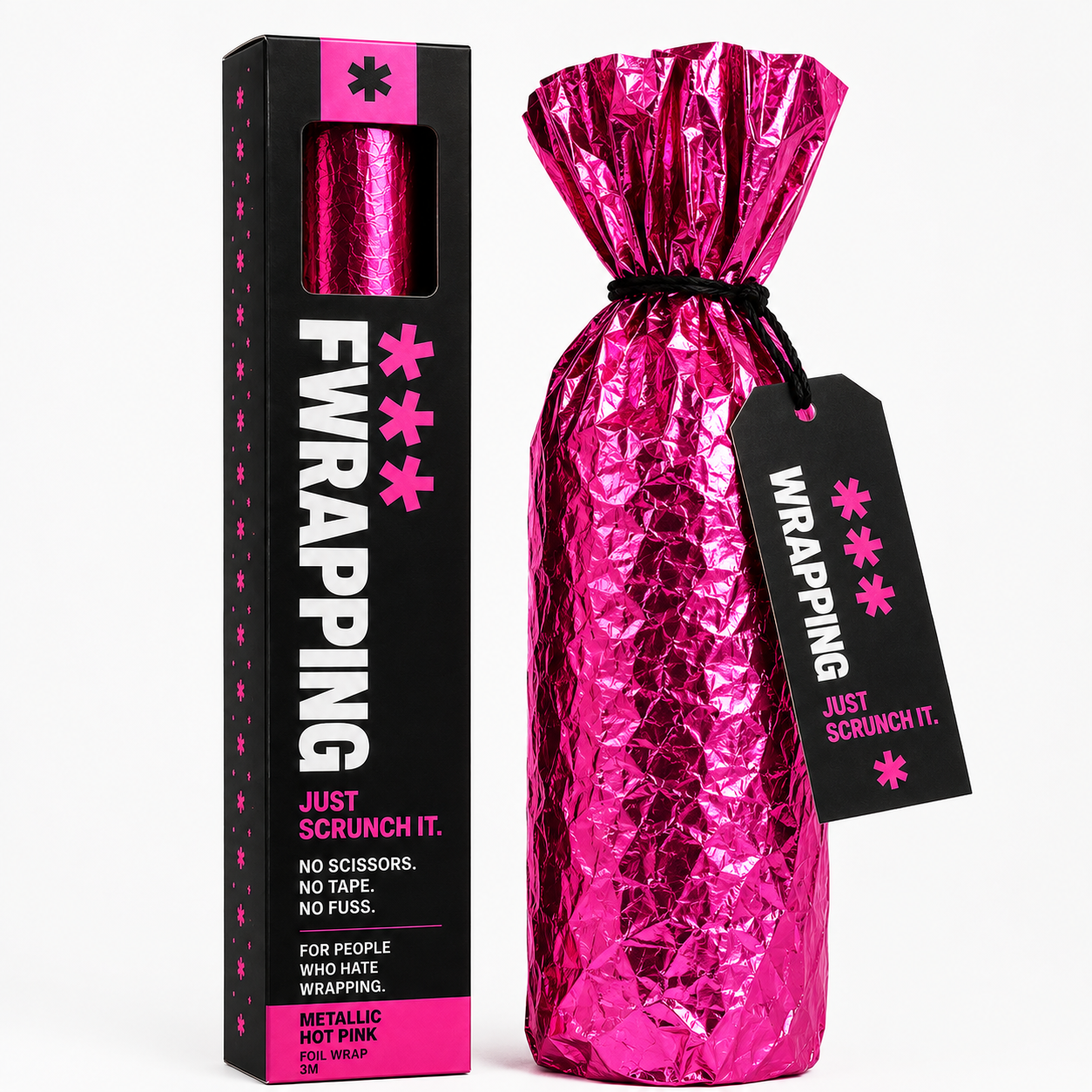 F*** Wrapping Hot Pink product packaging with plain crinkled hot pink foil
