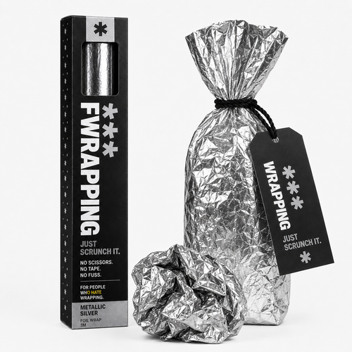 F*** Wrapping Metallic Silver product packaging with plain crinkled silver foil